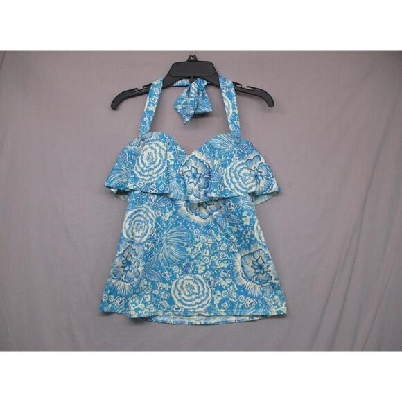 Lands' End Other - Lands End Blue Floral Boho Ruffle Swimwear Top Womens Size‎ 4